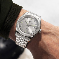 Montre classique I&W Aiwochi pour affaires, boîtier en acier inoxydable, verre saphir, lunette en pierre, fabrication sur mesure