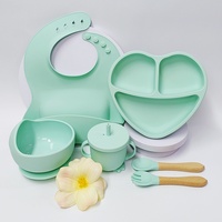 L'ensemble de vaisselle pour enfants en silicone au design classique comprend une assiette, un bol, une cuillère, une fourchette, une tasse pour le dîner de bébé.