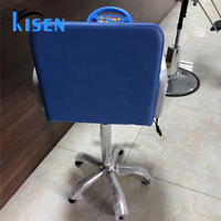 Chaises de coiffure portables en cuir bleu pour salon de coiffure avec volant de jouet et pédale pour enfants