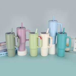 Cross-border Portable Handle Straw Cold-keeping Ice Cup Double-wall Vacuum Insulation 304 Stainless Steel Vacuum <b>Flask</b> <b>Bottle</b> - Product Image 1