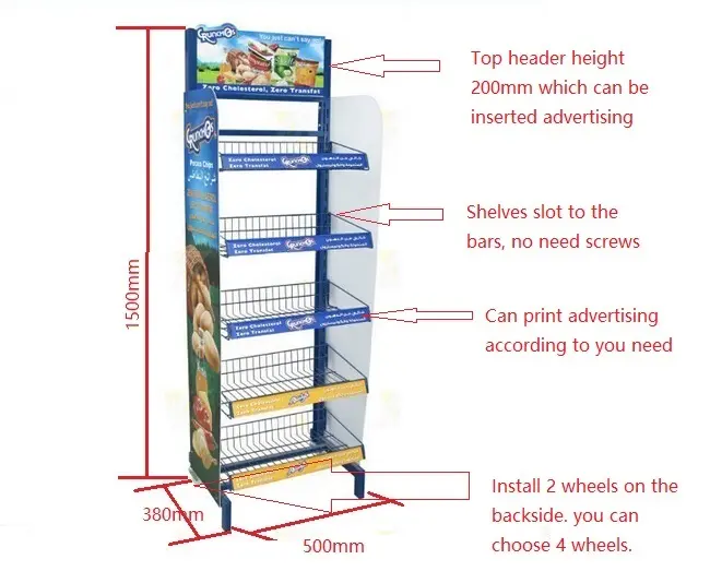Metal Flooring Bread Display Rack / Biscuit Display Stand / Snacks / Candy Display Stand