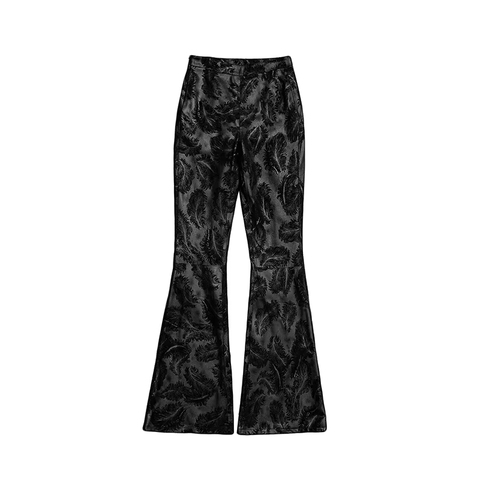 1601 Good Quality Printing Sheepskin Suede Boot Cut Women Pants Genuine Leather Flared Trousers