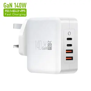 UK plug pd3.0 3,1 4 cargador portátil de 3 puertos con salida de 140W rápido PD 140W 65W Gan adaptador de cargador de pared