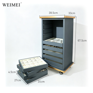 WEIMEI - Expositor de Joyería Móvil de Lujo en Azul Pizarra con Detalles en Dorado, con Ruedas Bloqueables y Bandejas para Exhibición - Product Image 2