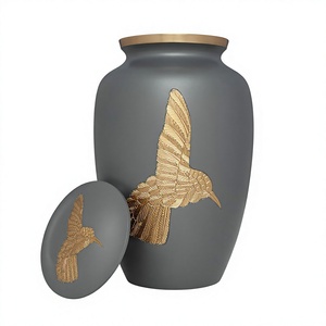 Haute qualité gravé oiseau or laiton gris crémation mémorial funérailles humaines cendres urnes sac de velours gratuit - Product Image 1