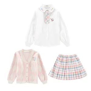 Очаровательная удобная детская клетчатая юбка, комплект из трех свитеров в студенческом стиле, юбка, детская одежда, оптовая продажа
