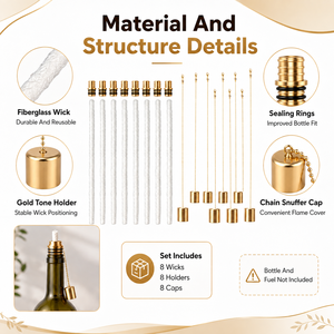 Kit de conversion de <span class=keywords><strong>torche</strong></span> à bouteille en gros avec mèches en fibre de verre, adaptateurs dorés et capuchons à chaîne pour la décoration de jardin - Product Image 4