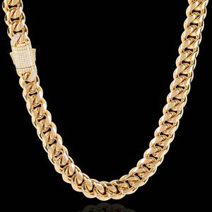 سلسلة ربط كوبية 10: 12 بوصة <span class=keywords><strong>24</strong></span> بوصة 18 قيراط مطلية بالذهب من الفولاذ المقاوم للصدأ سلسلة كوبية للرجال والنساء مجوهرات - Product Image 1