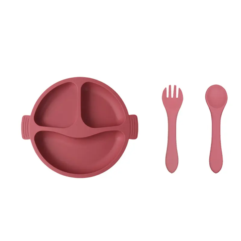 أدوات مائدة للأطفال من السيليكون من ثلاثة أطباق غير متغيرة الشكل لطاولات العشاء طقم أدوات مائدة غذائية مكملة للأطفال