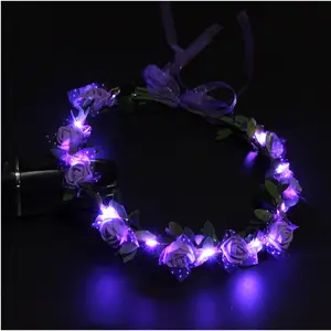 Fashion Design LED Hairband Headband for Kids Pink White Flower Crown for Halloween Party Made of Plastic and Rubber