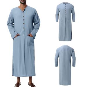 <span class=keywords><strong>Agbada</strong></span> brodé, tenue semi-formelle pour hommes, robe longue à manches longues, col ample, musulman, été, hiver, longue durée, Moyen-Orient - Product Image 4