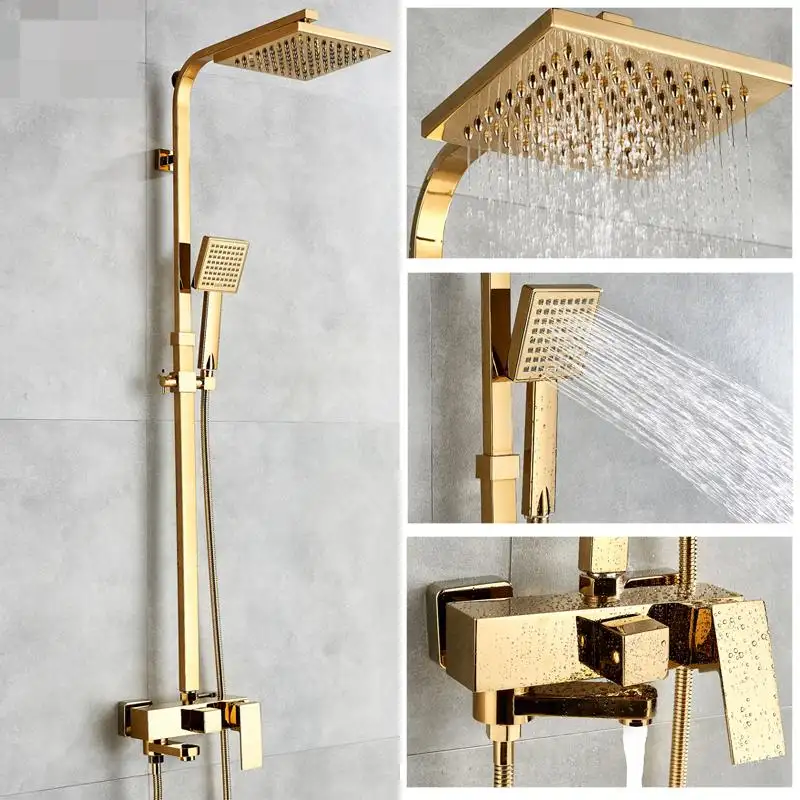 ZW 2022 Luxury Gold Bathroom System Rain Bath Shower Mixer Faucets Sets Bath & Shower Faucets