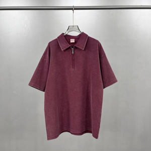 Camiseta de manga corta para hombre, oversize, con estampado serigrafiado, teñido con cera, de punto gofrado, con media cremallera YKK, lavado vintage - Product Image 3