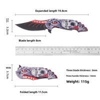 Couteau pliant personnalisé en usine, exclusivité commerce extérieur, motif tête de mort ; Couteau de poche tactique EDC utilitaire en acier inoxydable pour l'extérieur