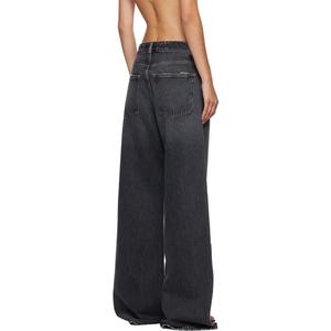 Vaqueros anchos de mezclilla gris desgastado para mujer, de tiro bajo, con rotos y pierna recta, estilo baggy - Product Image 3