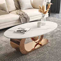 Table basse ovale italienne moderne de luxe de dalle de roche de concepteur pour le salon à la maison fait en métal