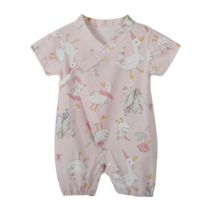 Combinaisons écologiques personnalisées 100% coton pur à <span class=keywords><strong>manches</strong></span> <span class=keywords><strong>courtes</strong></span> avec boutons latéraux <span class=keywords><strong>croisés</strong></span> pour bébés garçons et filles pour dormir - Product Image 6