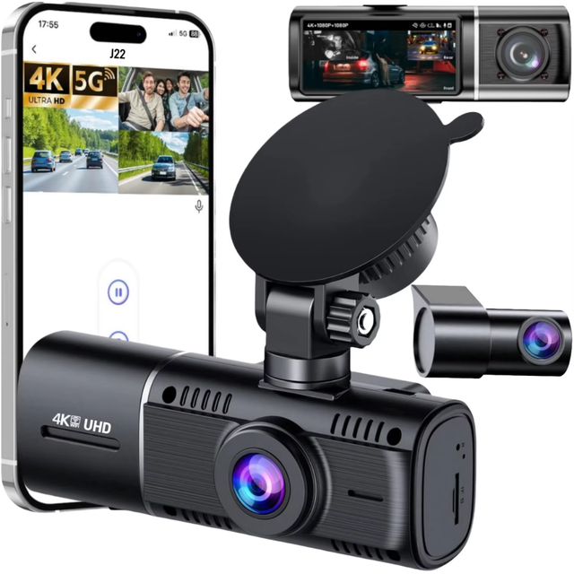 4K IPS Triple Lens Dash Cam 3-Channel Car DVR Video Recorder WIFI Connect Vehicle Black Box Dashboard Camera for All Cars