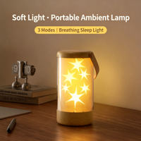 Lampe d'Ambiance Murale Rechargeable en Bois en Forme d'Étoile pour Chambre d'Enfant, Veilleuse USB pour Chambre à Coucher, Idéale pour une Ambiance Confortable à la Maison