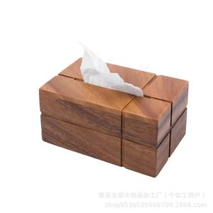 Caja de almacenamiento de escritorio de madera maciza, rectangular, 21x13x9cm, organizador de oficina, soporte para pañuelos - Product Image 3