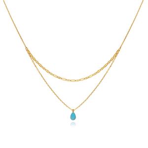 Collar de Moda Simple de 2 Capas, Chapado en Oro, Acero Inoxidable, Colgante Redondo Hecho a Mano, Cadena con Colgante, Joyería para Niño y Niña - Product Image 1