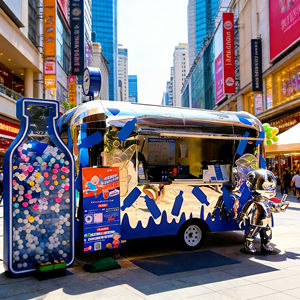 Carrito de Bebidas Móvil Artístico Azul y Blanco de Acero Inoxidable con Gráficos Personalizados para Festivales Urbanos de Arte, Bebidas, Helados y Comida Rápida - Product Image 2