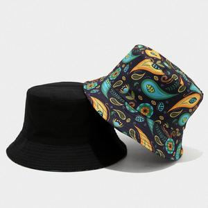 2025 New Arrival Spring Summer Retro Fashion Reversible Bucket Hat Cashew Flower Pattern Digital Printing <b>Sunscreen</b> Bucket Hat - Product Image 1