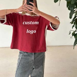 เสื้อยืดคุณภาพสูงยอดนิยมแบบยูนิเซ็กส์ ทรงโอเวอร์ไซส์ ผ้าคอตตอนเจอร์ซีย์ แต่งแถบลายเสื้อยืดแบบครอปทรงบ็อกซี่  รับสั่งทำได้ - Product Image 2