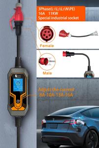 feyree <b>Type</b> <b>2</b> <b>EV</b> Car Charger 11kW 16A Adjust Current with Screen Display 380V Portable Charger <b>EV</b> <b>Charging</b> Station with Adapter - Product Image 3