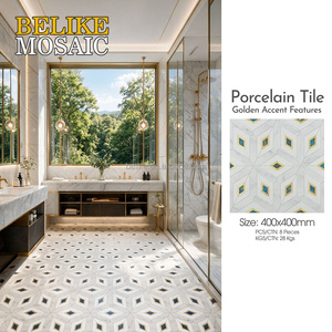 Piastrella in Porcellana con Motivo <span class=keywords><strong>Geometrico</strong></span> e Accenti Dorati, Opaca Antiscivolo per Pavimenti e Pareti, Design d'Interni per Bagno, Ingresso, Balcone, Negozio - Product Image 6