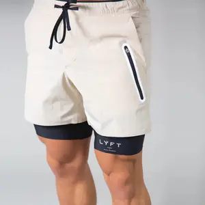 Shorts de forro esportivo para homens, atacado, camada dupla, para corrida e corrida