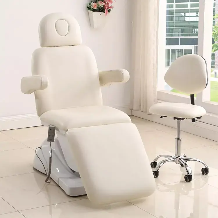 Profesyonel lüks Salon Spa mobilyaları elektrikli 3 motorlar yüz güzellik masası tedavi masaj yatağı