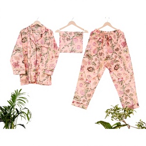 Conjunto de Pijama de Algodón Ligero Hecho a Mano con Estampado Floral/Sólido Indio Vintage, Ropa de Dormir Sexy para Mujer, 100% Algodón Puro - Product Image 1