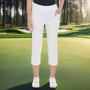 Pantalones Capri Blancos para Mujer, Cintura Elástica, Color Sólido, Casuales, Tejido Elástico, Transpirables, Ligeros, para Uso en Exteriores - Product Image 2