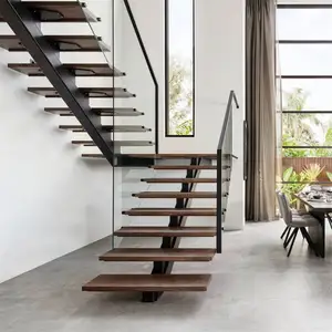 Modern House Loft Stair Rubber Wood Invisible Wall Side Staircase Designs