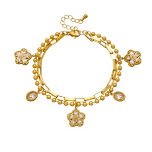 Fashion Charm Bracelet Gold Plated Double Layer Flower Pendant Zinc Alloy Jewelry Gift - Product Image 5