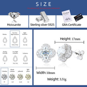 Luxo Halo Four Leaf Clover Stud <span class=keywords><strong>Earrings</strong></span> <span class=keywords><strong>925</strong></span> Sterling <span class=keywords><strong>Silver</strong></span> Fantasia Corte VVS Moissanite Diamante Ice Out Moda Jóias - Product Image 6