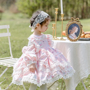 精品学步女孩连衣裙学步粉色舞会连衣裙女孩甜美连衣裙公主褶边洛丽塔连衣裙儿童粉色派对连衣裙 - Product Image 4