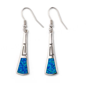 925 With Sterling Silver Blue Retro Opal Greek Meander Key <b>Earrings</b> 925 With Sterling Silver - Product Image 1