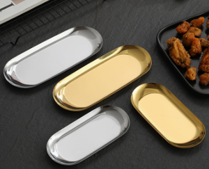 Petite assiette ovale jetable dorée en acier inoxydable avec extension divisée pour la restauration et la <span class=keywords><strong>vaisselle</strong></span> de fête - Product Image 1