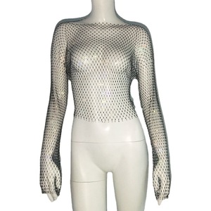 New <strong>Fishnet</strong> Long-Sleeved <strong>Top</strong> Mesh Rhinestone Hot Girl T-shirt Sweet and Spicy Style <strong>Fishnet</strong> <strong>Top</strong> - Product Image 2