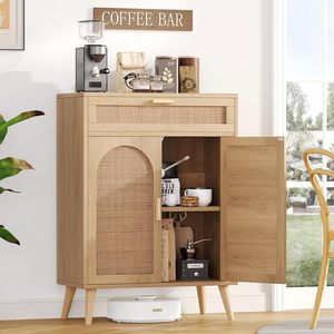 Aparador de Madera Natural Wenfeng OEM/ODM con Detalles de Ratán, Mueble Bar de Café, Credenzas con Cajón de Acento para Muebles del Hogar y Sala de Estar - Product Image 5