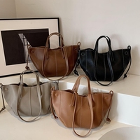Sac à bandoulière de style français avec grain litchi, sac fourre-tout tendance grande capacité, sac à main et sac à bandoulière cousus