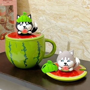 Original <strong>Husky</strong> Cute Cartoon Watermelon Mug Ceramic <strong>Cup</strong> with Lid and Spoon Home Use Gift for Girlfriend Souvenir Coffee <strong>Cup</strong> - Product Image 2