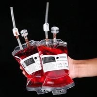 Une Pièce 300ml Sac de Sang Transparent Clair en PVC, Réutilisable, Pochette pour Boisson Énergisante Sanguine, Accessoires de Décoration d'Halloween, Fournitures de Fête Vampire