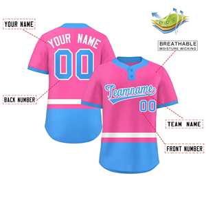 Maillot de softball personnalisé à deux boutons, coloris rose, blanc et bleu poudré, authentique et personnalisable - Product Image 2