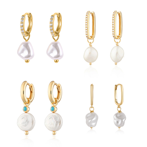 Aretes Colgantes de Perlas de Plata de Ley 925 Chapados en Oro de 18K de Moda CANNER, Circonita 5A de Grado AAAAA, Regalos para Mujeres - Product Image 1
