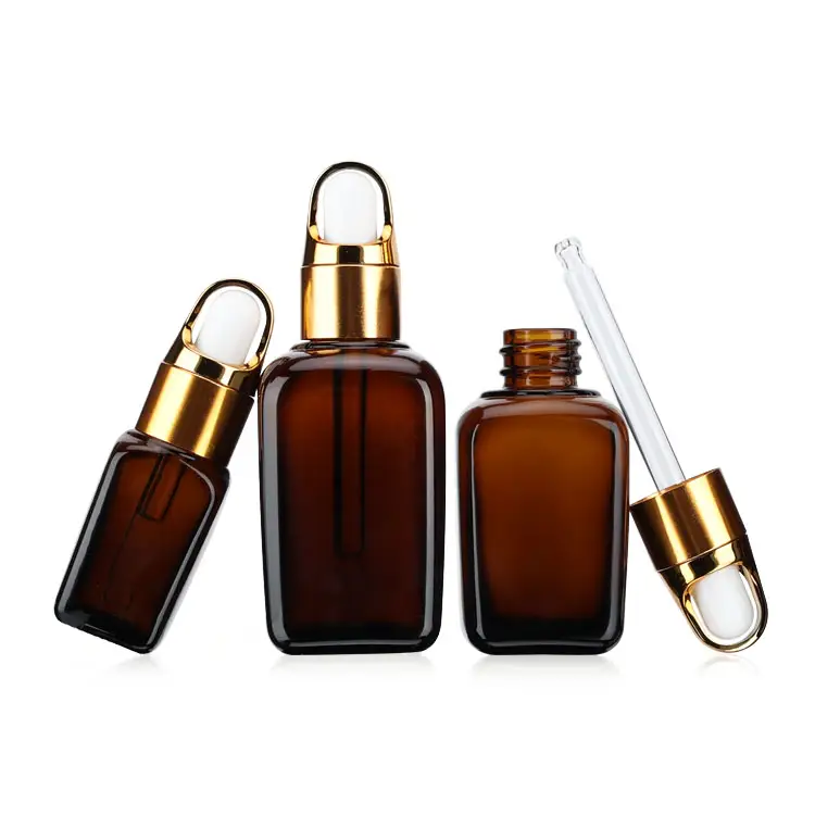 10 20 30g 50 100 ml body oil Square Amber Glass 2 oz Dropper Bottles with pipette for perfume essential oil
