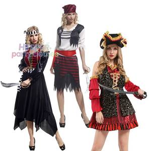 Costume de pirate sexy pour femme adulte HP pour Halloween, vêtements de jeu de rôle pour films et séries TV avec robes, pantalons, chapeau, écharpe et techniques d'impression - Product Image 1