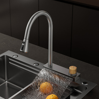Robinet de cuisine moderne à poignée unique, rotatif, à montage sur pont, avec douchette extractible, noyau de valve en céramique, acier inoxydable brossé, monotrou